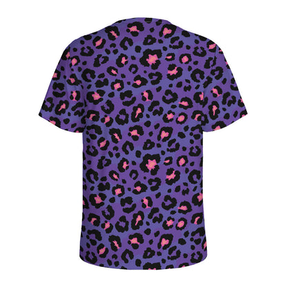 Purple And Pink Leopard Print Men's Sports T-Shirt