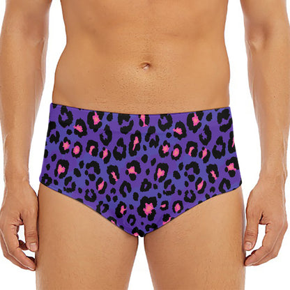 Purple And Pink Leopard Print Men's Triangle Swim Briefs