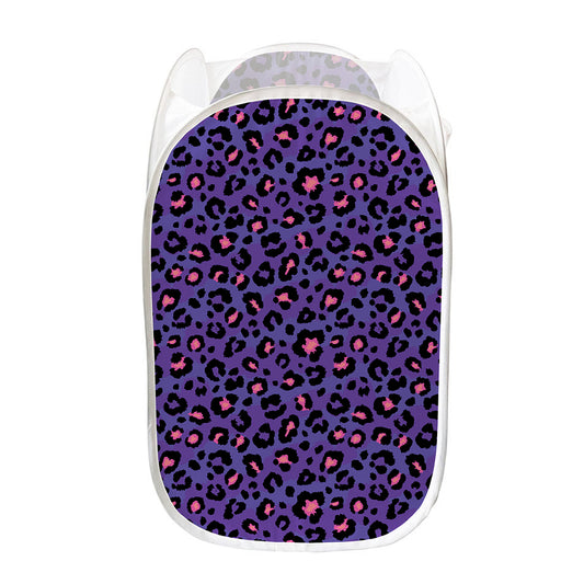 Purple And Pink Leopard Print Mesh Laundry Hamper