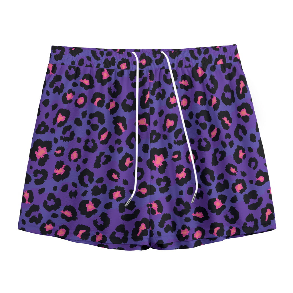Purple And Pink Leopard Print Mesh Shorts