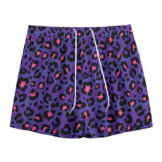Purple And Pink Leopard Print Mesh Shorts