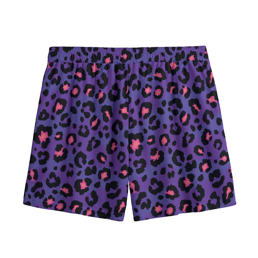 Purple And Pink Leopard Print Mesh Shorts
