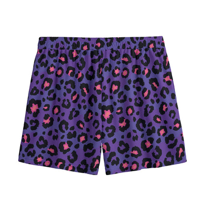 Purple And Pink Leopard Print Mesh Shorts