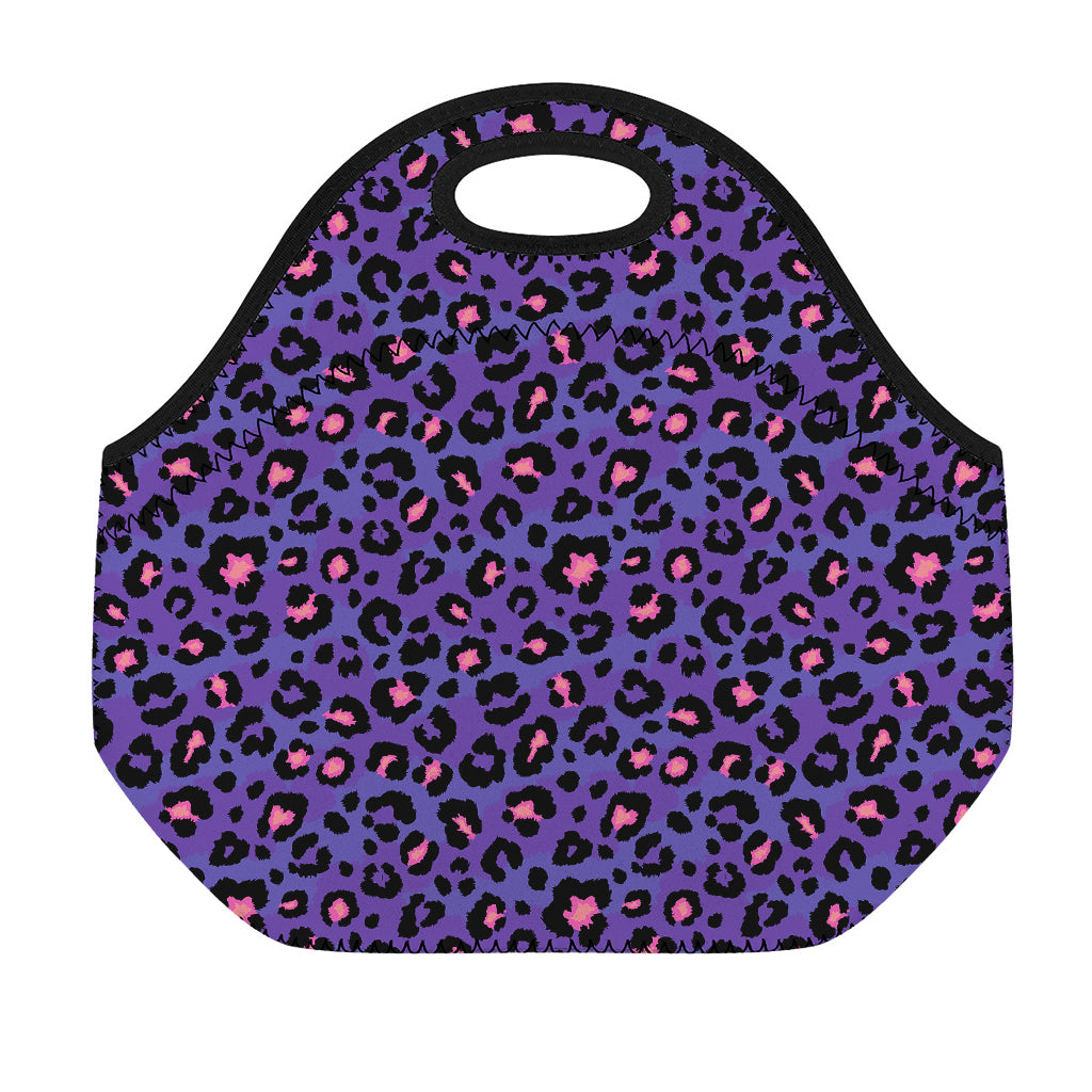 Purple And Pink Leopard Print Neoprene Lunch Bag