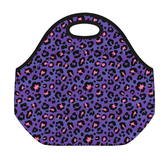 Purple And Pink Leopard Print Neoprene Lunch Bag