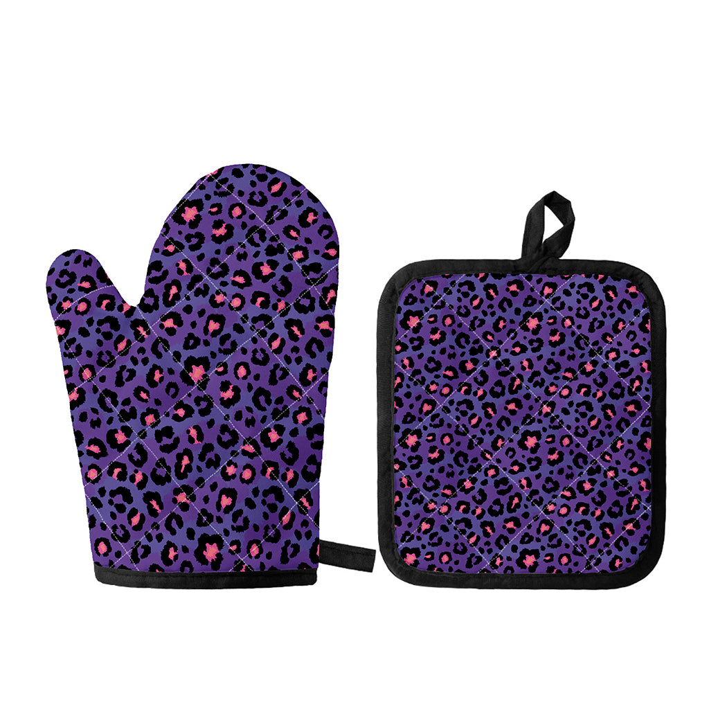 Purple And Pink Leopard Print Oven Mitt And Pot Holder Set