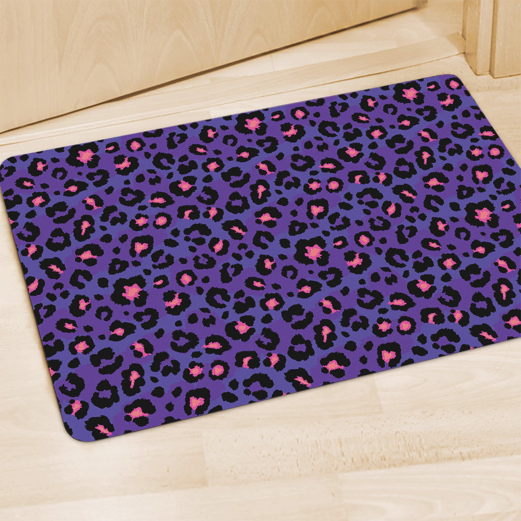 Purple And Pink Leopard Print Polyester Doormat