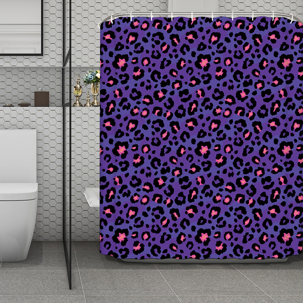 Purple And Pink Leopard Print Polyester Shower Curtain