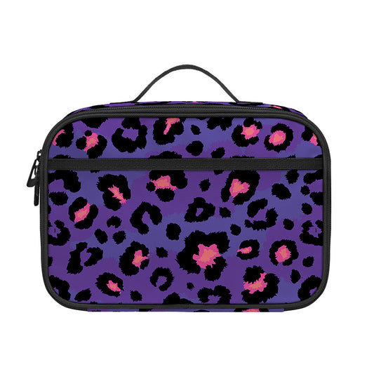 Purple And Pink Leopard Print Portable Lunch Bag