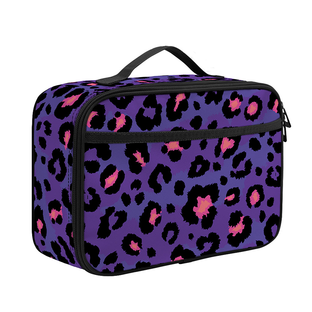 Purple And Pink Leopard Print Portable Lunch Bag