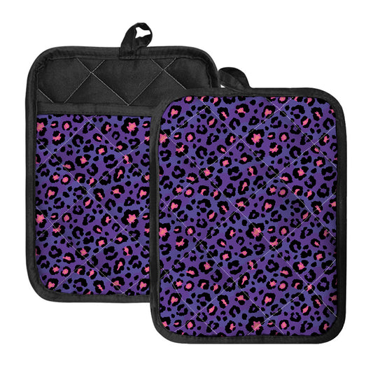 Purple And Pink Leopard Print Pot Holders With Pocket