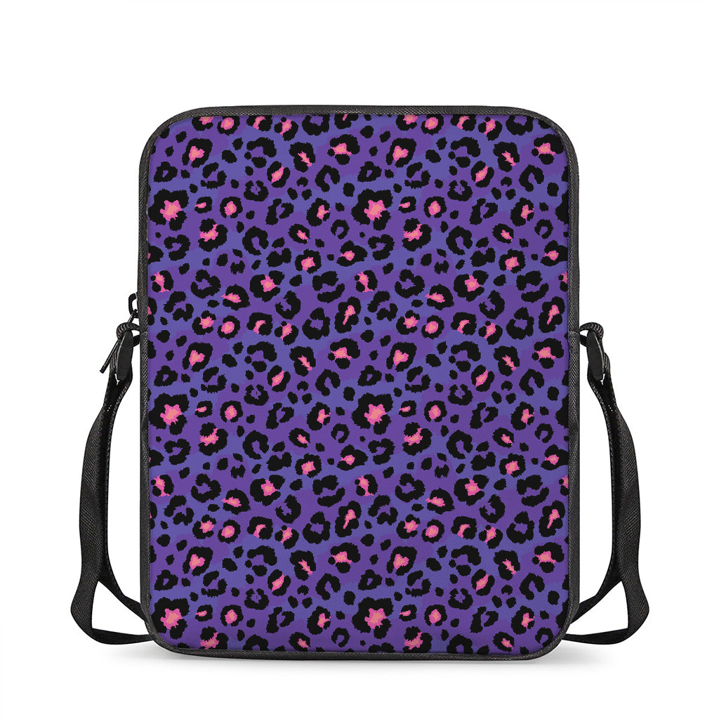 Purple And Pink Leopard Print Rectangular Crossbody Bag