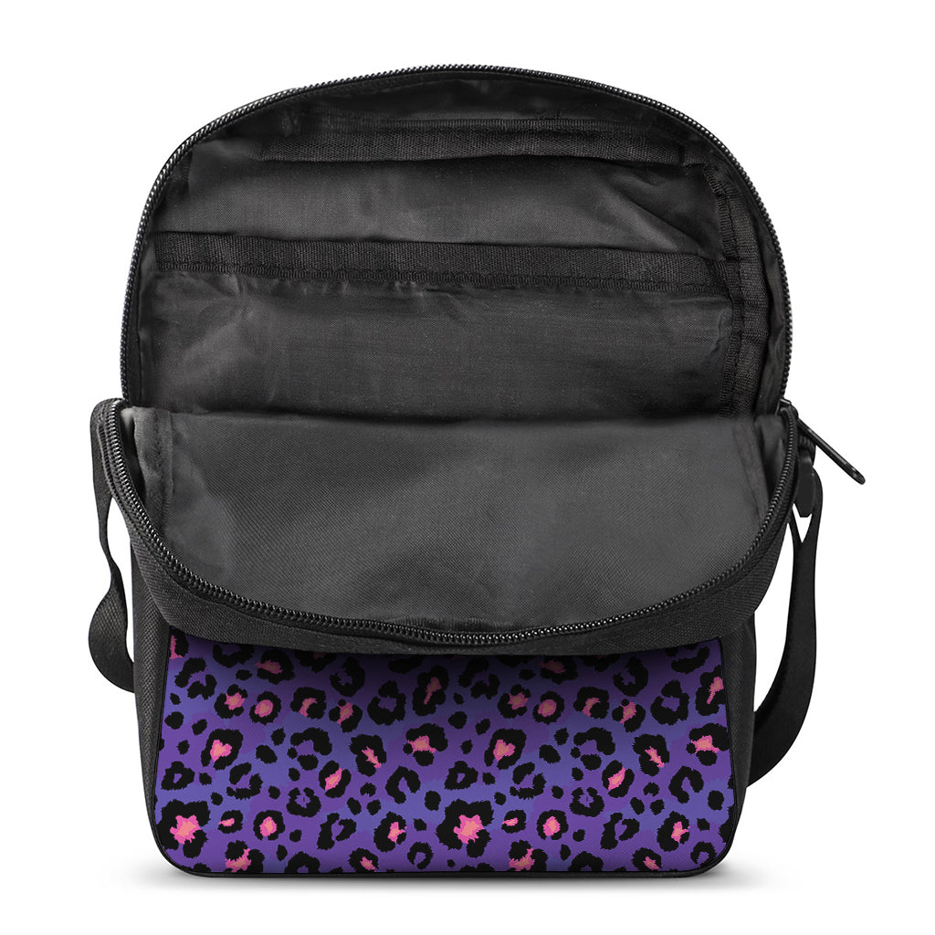 Purple And Pink Leopard Print Rectangular Crossbody Bag