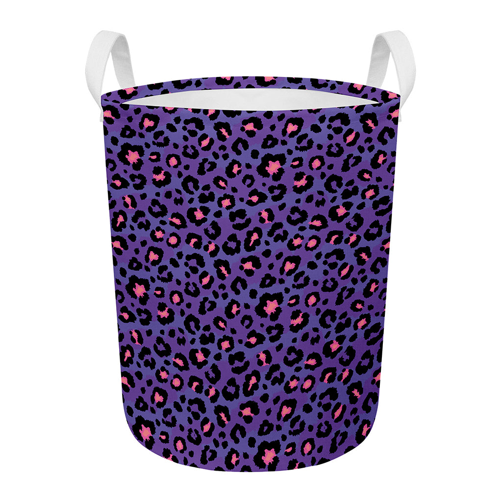 Purple And Pink Leopard Print Round Laundry Basket