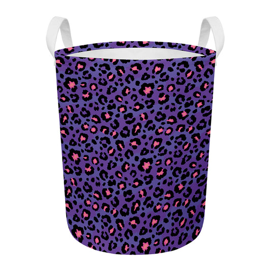 Purple And Pink Leopard Print Round Laundry Basket
