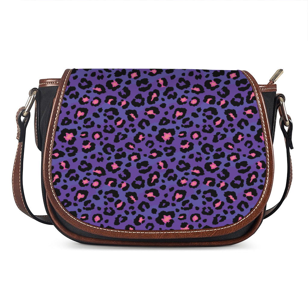 Purple And Pink Leopard Print Saddle Bag