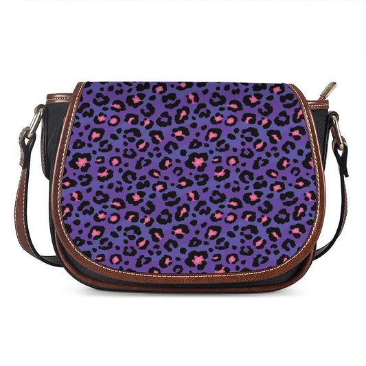 Purple And Pink Leopard Print Saddle Bag