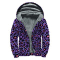 Purple And Pink Leopard Print Sherpa Lined Zip Up Hoodie