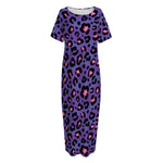 Purple And Pink Leopard Print Short Sleeve Long Nightdress