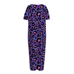 Purple And Pink Leopard Print Short Sleeve Long Nightdress