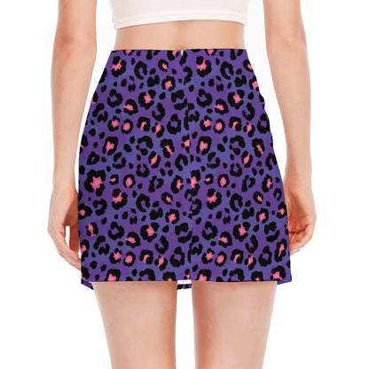 Purple And Pink Leopard Print Side Slit Mini Skirt
