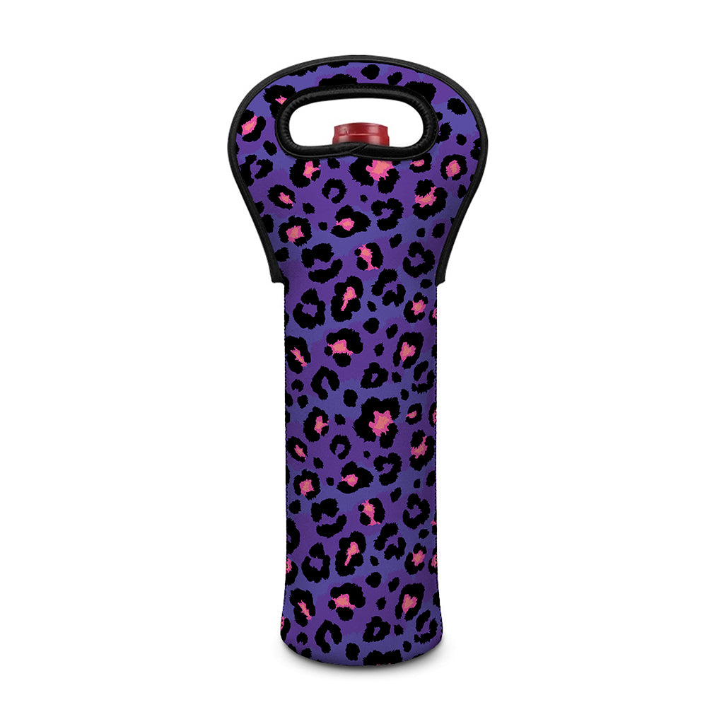 Purple And Pink Leopard Print Single Neoprene Wine Tote
