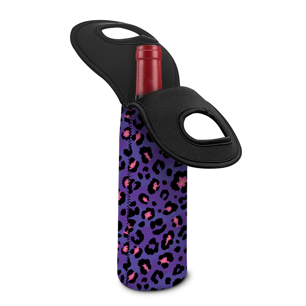 Purple And Pink Leopard Print Single Neoprene Wine Tote