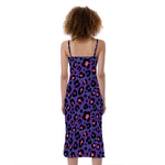 Purple And Pink Leopard Print Slim Fit Midi Cami Dress