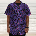 Purple And Pink Leopard Print Textured Short Sleeve Shirt