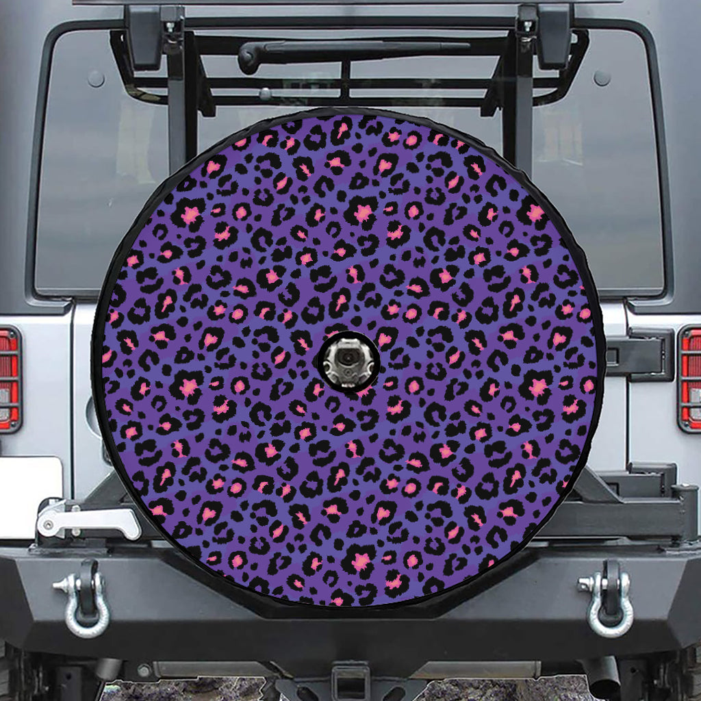 Purple And Pink Leopard Print Tire Cover With Camera Hole