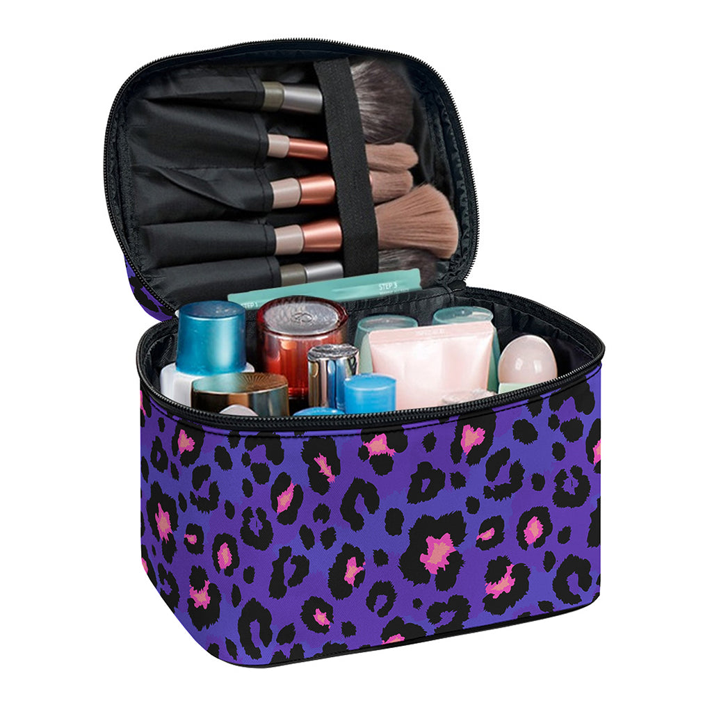 Purple And Pink Leopard Print Travel Makeup Bag
