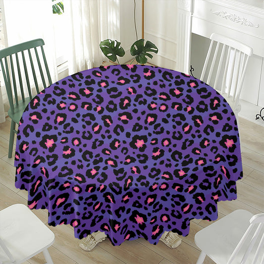 Purple And Pink Leopard Print Waterproof Round Tablecloth
