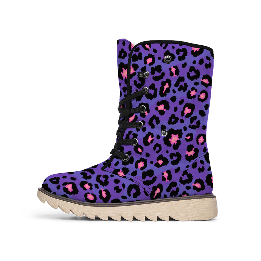 Purple And Pink Leopard Print Winter Boots