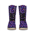 Purple And Pink Leopard Print Winter Boots
