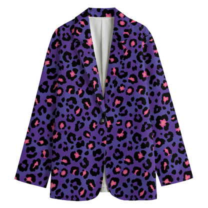 Purple And Pink Leopard Print Women's Blazer