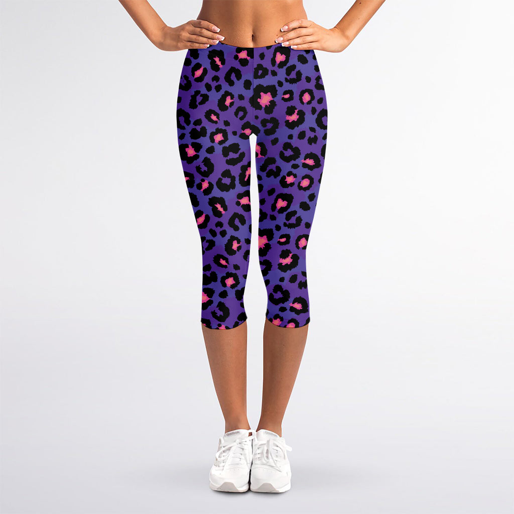 Purple And Pink Leopard Print Women's Capri Leggings