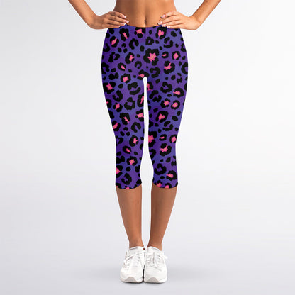 Purple And Pink Leopard Print Women's Capri Leggings