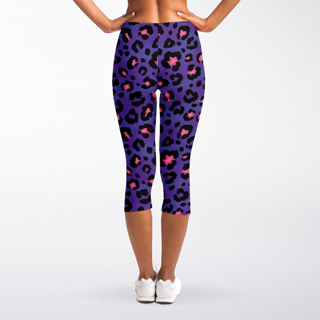 Purple And Pink Leopard Print Women's Capri Leggings