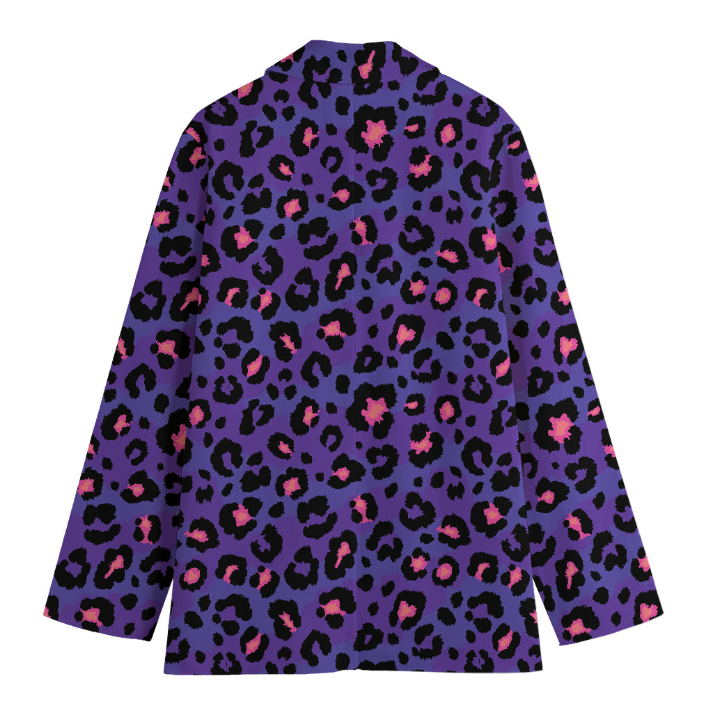 Purple And Pink Leopard Print Women's Cotton Blazer