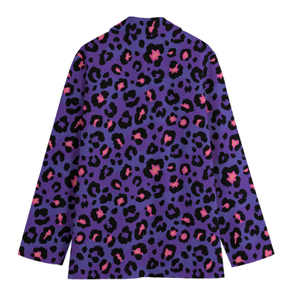Purple And Pink Leopard Print Women's Cotton Blazer