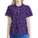 Purple And Pink Leopard Print Women's Polo Shirt