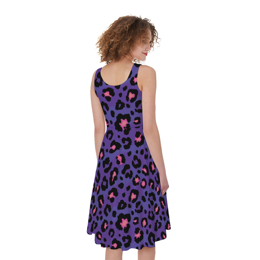 Purple And Pink Leopard Print Women's Sleeveless Dress
