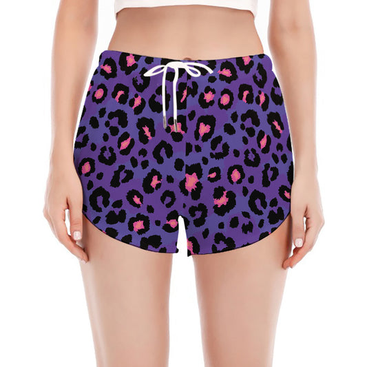 Purple And Pink Leopard Print Women's Split Running Shorts