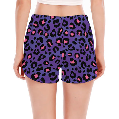 Purple And Pink Leopard Print Women's Split Running Shorts
