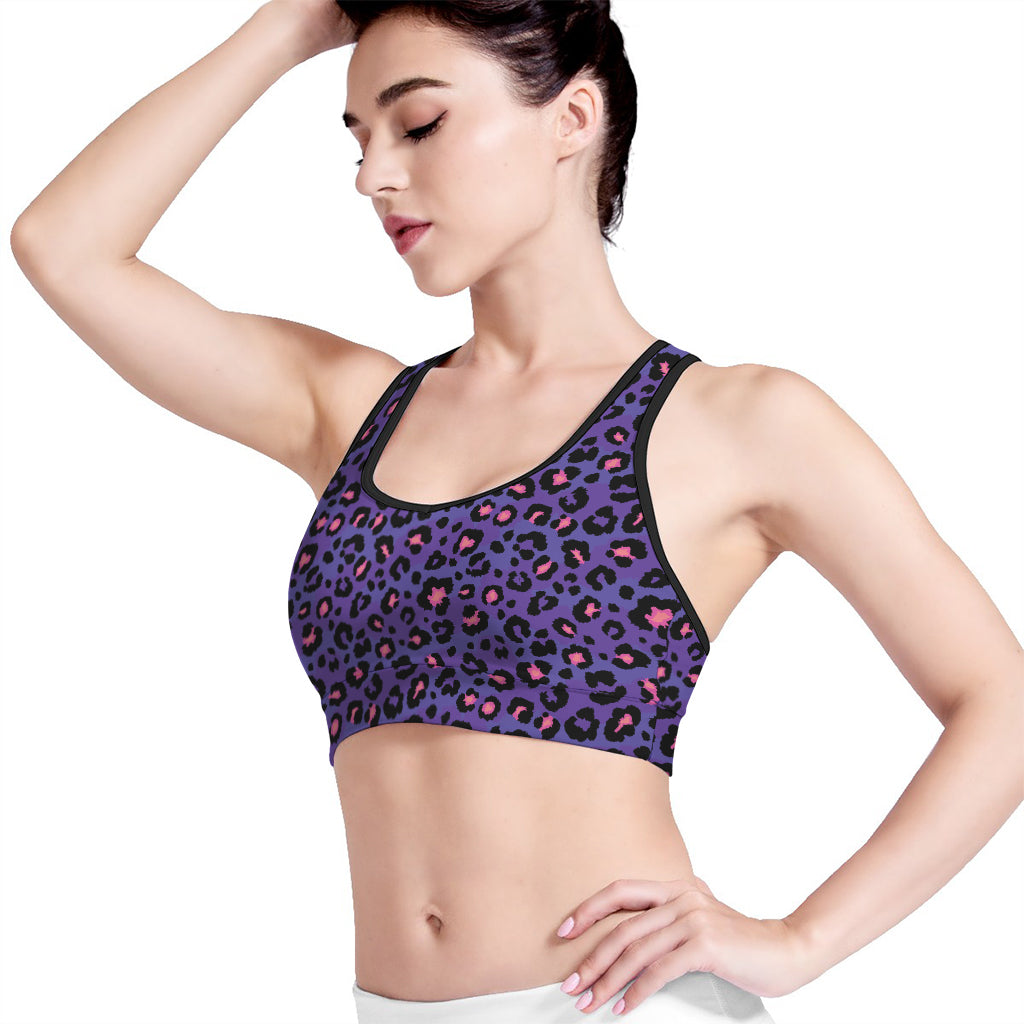 Purple And Pink Leopard Print Women's Sports Bra