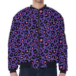 Purple And Pink Leopard Print Zip Sleeve Bomber Jacket