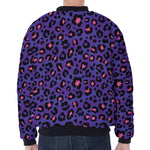 Purple And Pink Leopard Print Zip Sleeve Bomber Jacket