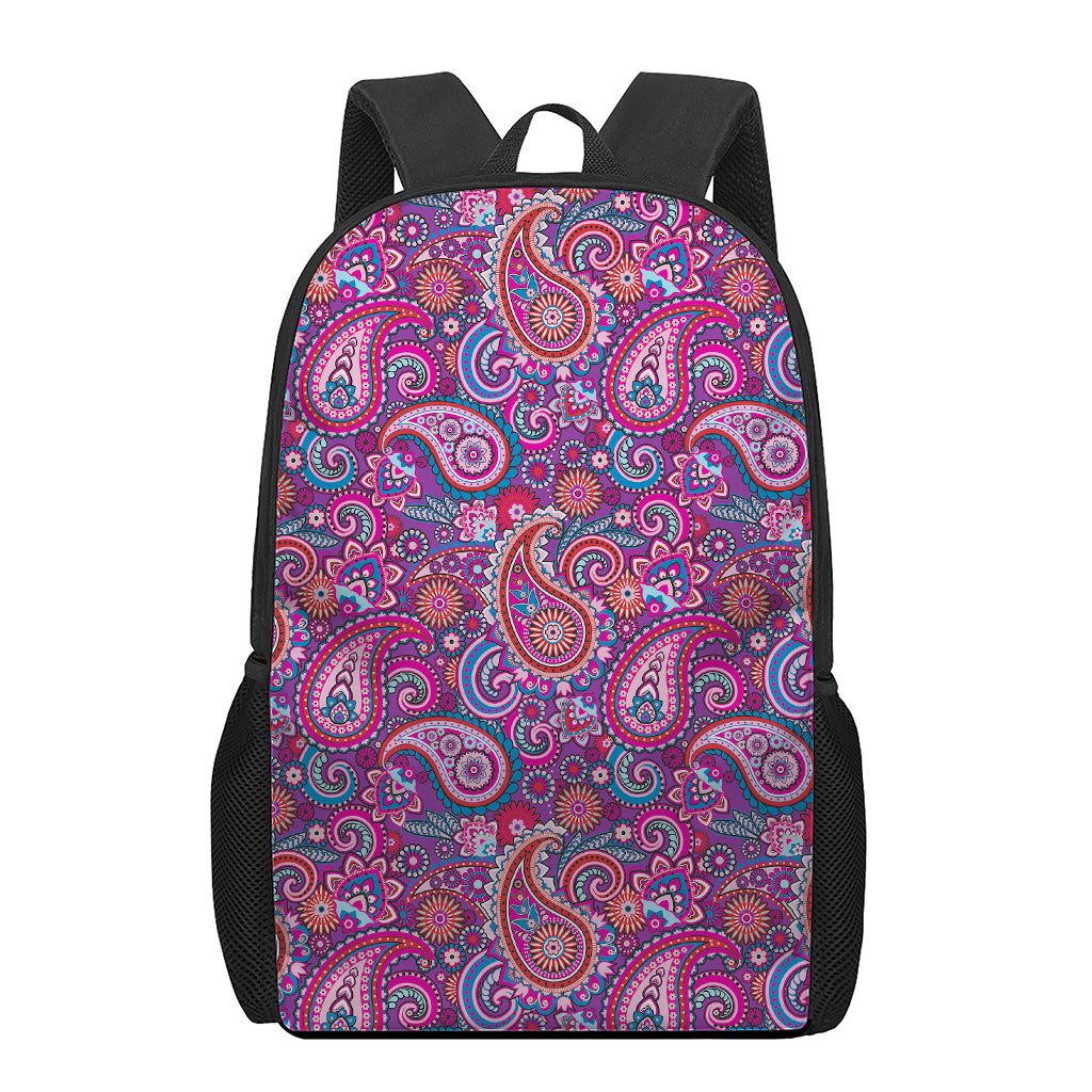 Purple And Pink Paisley Pattern Print 17 Inch Backpack