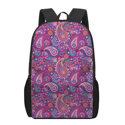 Purple And Pink Paisley Pattern Print 17 Inch Backpack