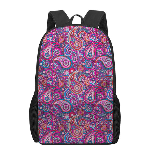 Purple And Pink Paisley Pattern Print 17 Inch Backpack